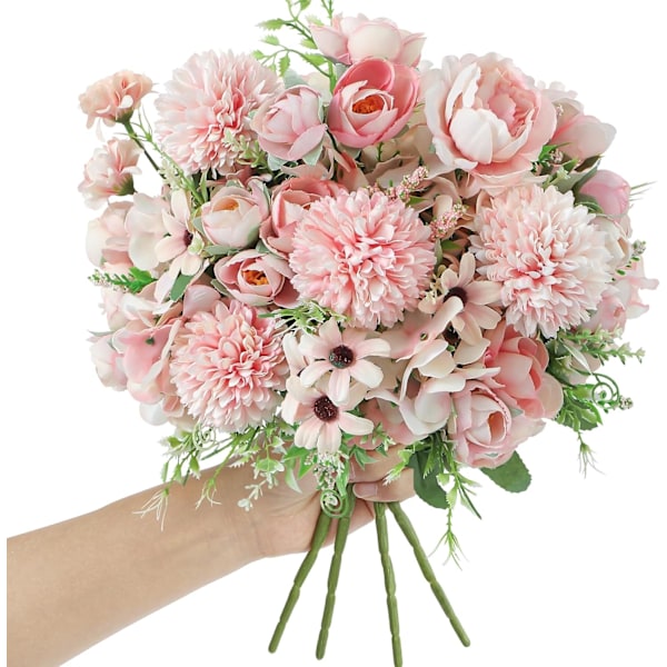 4 st konstgjorda blommor, falska pionbuketter, sidenhortensia, falsk blomsterarrangemang, rosa