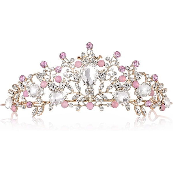 Prinsessdiadem med Strass - Strass Kristall Diadem Prinsesskrona Rosa Diadem Hårband