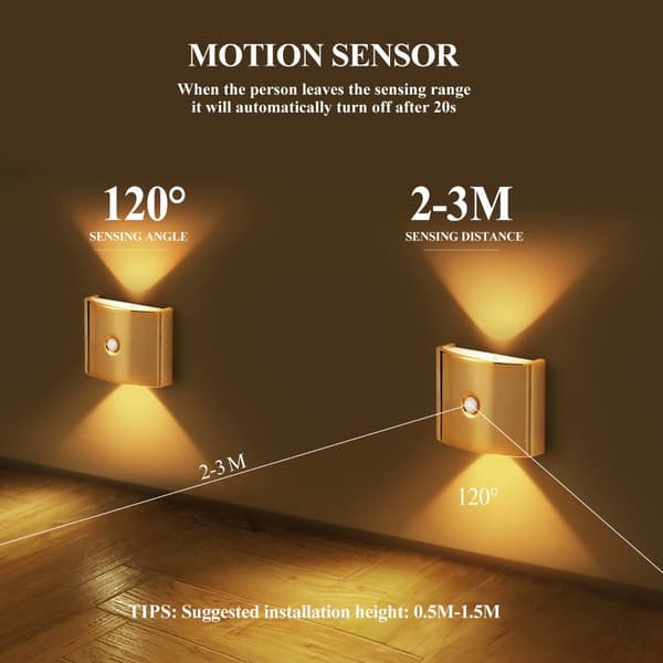 Rörelsesensor vägglampa uppladdningsbar - automatisk nattlampa för sovrum, hall och badrum, trefärgsdimning, magnetisk montering, 1200mAh Silver Silver