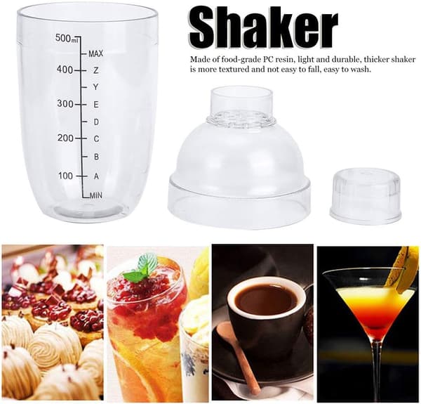 Cocktailshaker i plast med mål, transparent (500 cc)