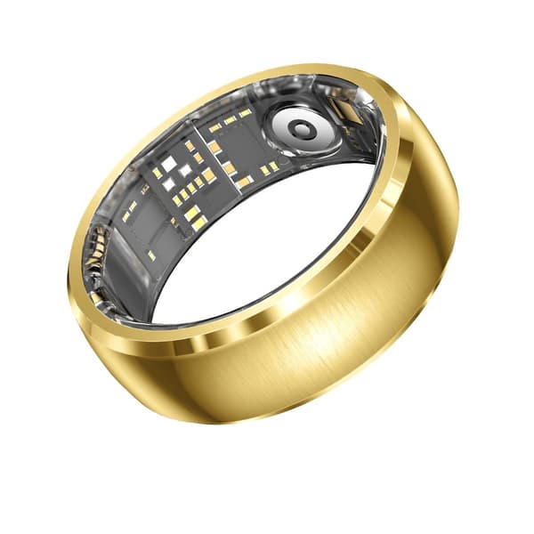 Smart ring med berøringsskjerm og bevegelseskontroll for hverdagsbruk - rustfritt stål, hjertefrekvens og SpO2, kompatibel med Android og iOS Gull 9 Gull Gold