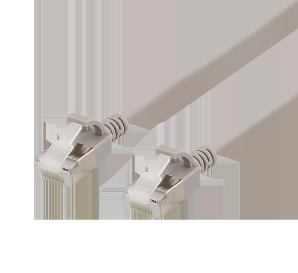 U/FTP Cat6a patchkabel, smal, 3,8 mm i diameter, 1m, grå