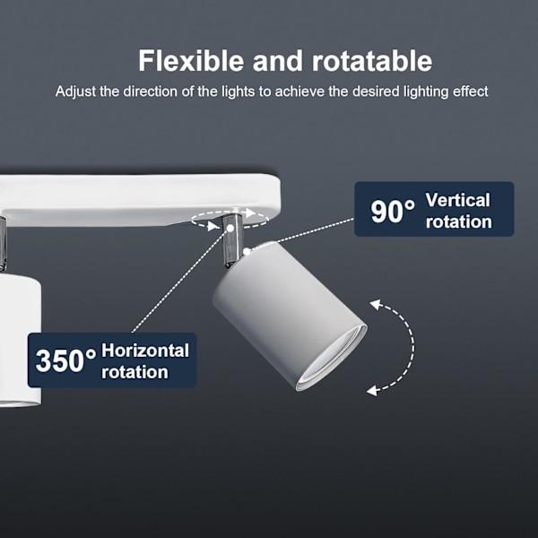 Takspotlight 3-vägs Lamphållare Vinkeljusterbar, Kallvit 6000K 5W 430LM (Glödlampa Ingår), Vit Roterbar GU10 Spotlight