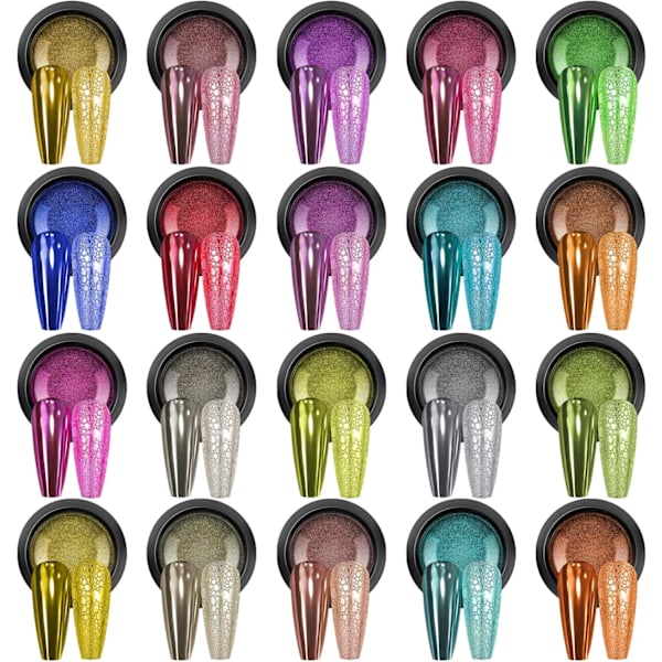 Krom Nagelpulver, Spegel Holografisk Nagelglitter Metalliskt Krompulver Reflekterande Glansigt Nagelpulver Pigment Manikyr