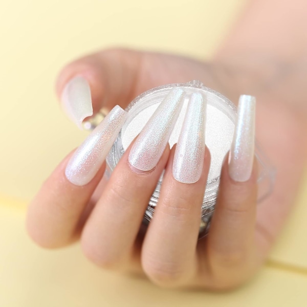 2 Burkar Krom Nagelpulver Vit och Röd Pärla, Iridescent Aurora Pulver Metallisk Spegeleffekt Pigment Pärlemorskimrande Sjöjungfru Pärla