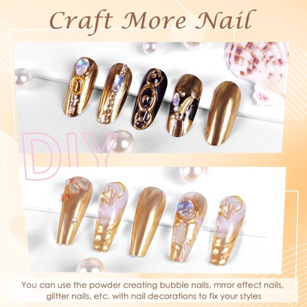 Krom Nagelpulver Spegeleffekt Metalliskt Damm Holografiskt Glitter Glaserad Manikyr Dekoration Reflekterande Pigment för DIY Guld