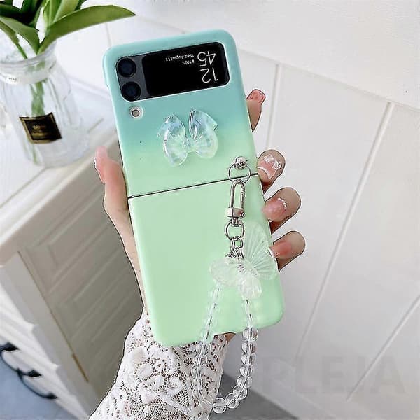 Sött fjärilsarmbandsfodral kompatibelt med Samsung Galaxy Z Flip 4, Gradientfärgat hårt PC stötsäkert skydd