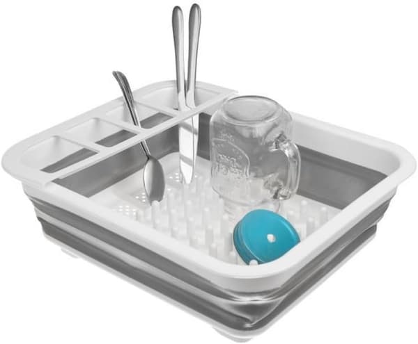 Sammenleggbart oppvaskstativ med flere rom - Silikon, PP og TPR Oppvask- og bestikkholder - 36x31cm