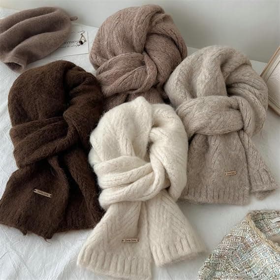 Blå 1-pack 25x165cm stickad halsduk i alpackaull för kvinnor, enfärgad, varm axelsjal, mångsidig accessoar för höst och vinter Blue