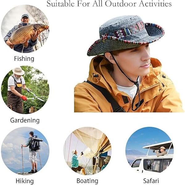 Solhattar för män UV-skydd Sommar Strandhatt Bomull Boonie Hatt Safari Hatt Bred Brätte Vikbar Fiske Trädgård Vandring Hatt Dark grey