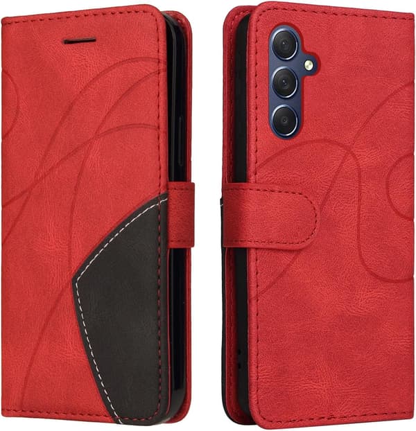 Samsung A16 Mobilskal Geometriskt Stötsäkert Plånboksfodral PU Läder med Kortfack Vikbart Ställ Magnetisk - Röd