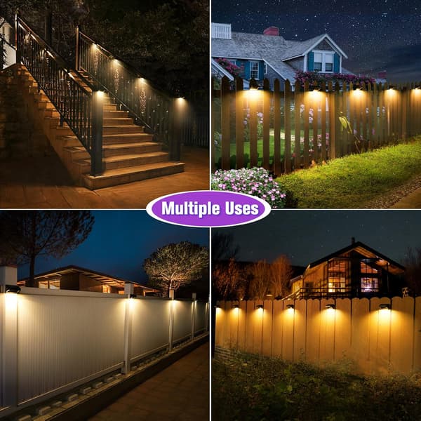 Solcelle Gjerdelamper 4 Pakning, Vanntette Solcellelamper for Gjerde Utendørs, Varmhvit og 7RGB Fargemoduser, Solcellelamper Utendørs Dekor