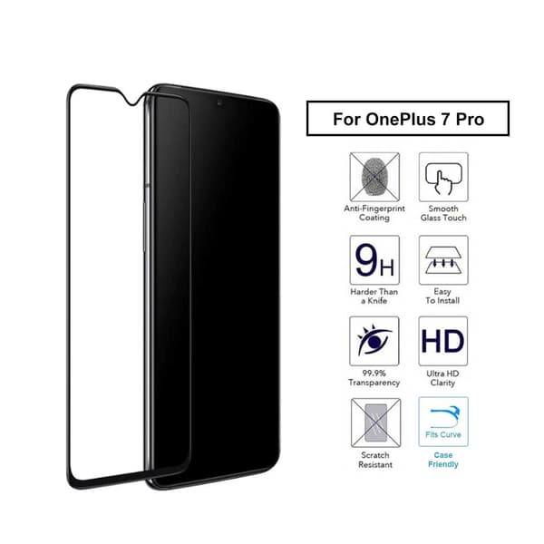 OnePlus 7 Pro Full Coverage HD skjermbeskytter karbonfiber herdet glass svart