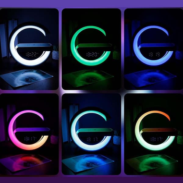 Langaton laturi 15W RGB-yövalolla, Bluetooth-kaiuttimella ja FM-radiolla
