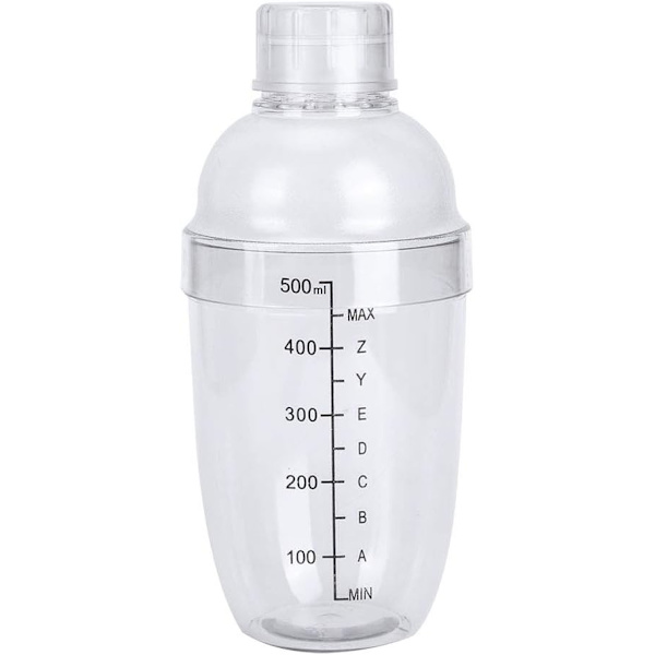 Cocktailshaker i plast med måttskala, transparent (500 cc)