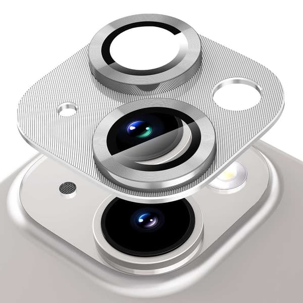 iPhone 14/14 Plus Kamerabeskyttelse Metall Herdet Glass Sølv silver
