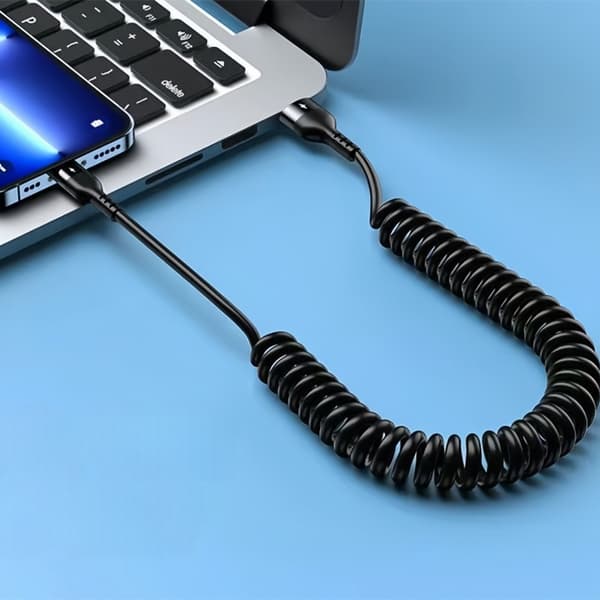 1,5M USB Type-C till Type-C Spiralkabel - 5A Snabbladdning, Kompatibel med Huawei, Apple, Android
