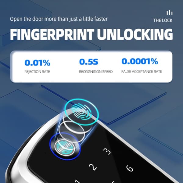 Smart fingeravtrycksdörrlås - Silver aluminiumlegering knappsatslås med fjärrupplåsning