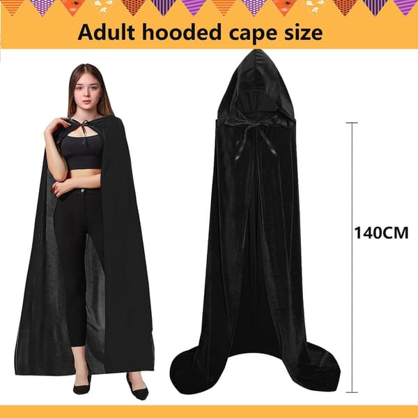 Unisex voksen hættekappe lang fløjlskappe Halloween Cosplay kostumer Black