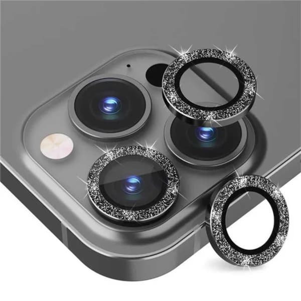 iPhone 14 Pro/Pro Max Kamerabeskyttelse Bling Glitter Svart black