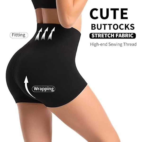 Högmidjade Hotpants för Dam, Anti-skav Stretchiga Minishorts, Shorts för Yoga Gym Cykling Sport Löpning Träning Svart(XS)