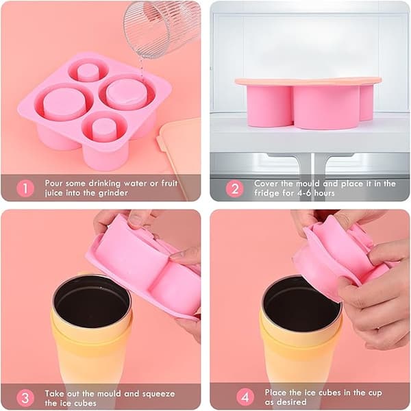 Isbitsform för koppar, isform i silikon med lock, för 20-40 oz koppar, 4 ihåliga cylindriska isbitsformar (rosa)