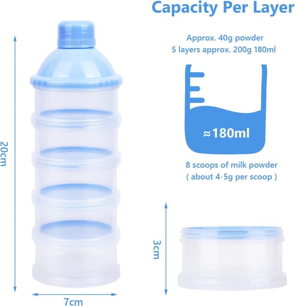 Melkedispenser, 2 STK Bærbar Melkepulverdispenser med 5 Rom Stablebare Bokser Egnet for Snacks