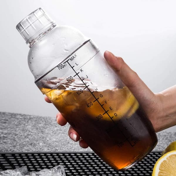 Cocktailshaker i plast med måttskala, transparent (500 cc)