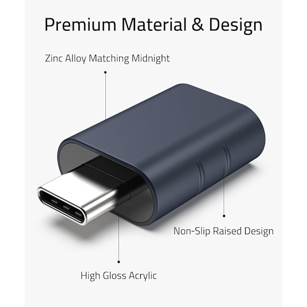 USB C til USB Adapter (2 stk.), USB-C Han til USB3.0 Hun Adapter Kompatibel med MacBook Pro efter 2016, MacBook Air efter 2018 Dark Blue