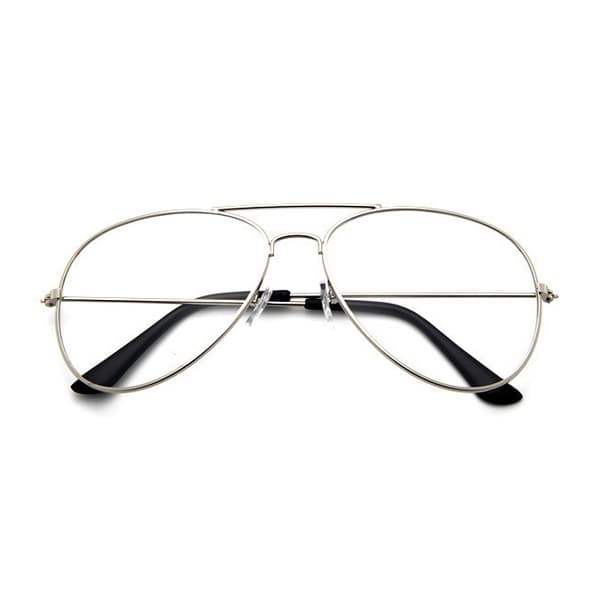 Retro Pilot Aviator Briller Sølv Klare Linser Uten Styrke silver