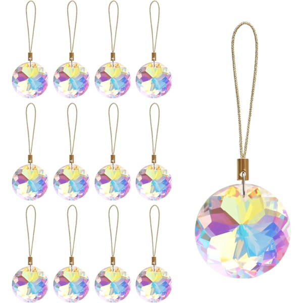 12 st Kristallglas Julkulor Ornament, Mini Runda Prisma Blomma Julgransdekorationer, Hängande Ornament för Fest Heminredning (CrystalAB)