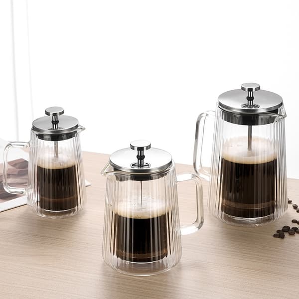 1000ML Vertikal Stribet Dobbeltlags Stempelkande Kaffemaskine
