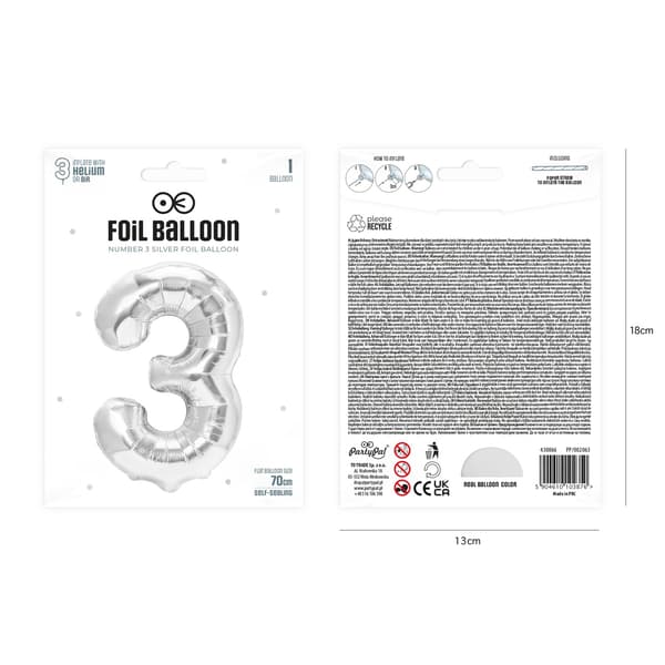Folieballong Siffra 3 Silver 70 cm silver