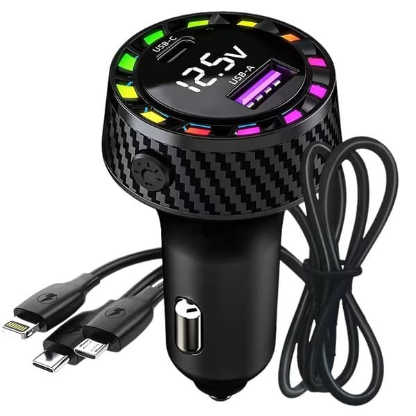 Nopea autolaturi 3-in-1 USB-C-, Lightning- ja Micro-USB-liitännöillä