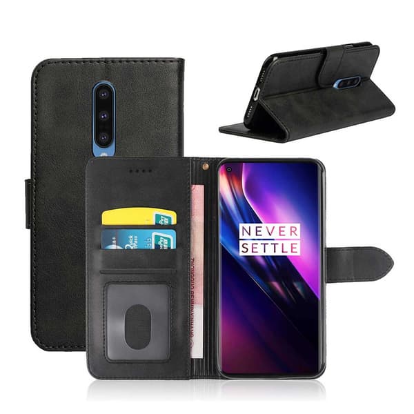 OnePlus 8 Plånboksfodral Läderfodral Svart svart black