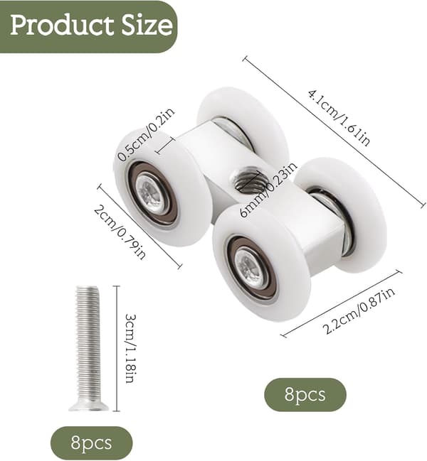 Skjutdörrsrullar, 8 stycken, Vit, Aluminium, Plast