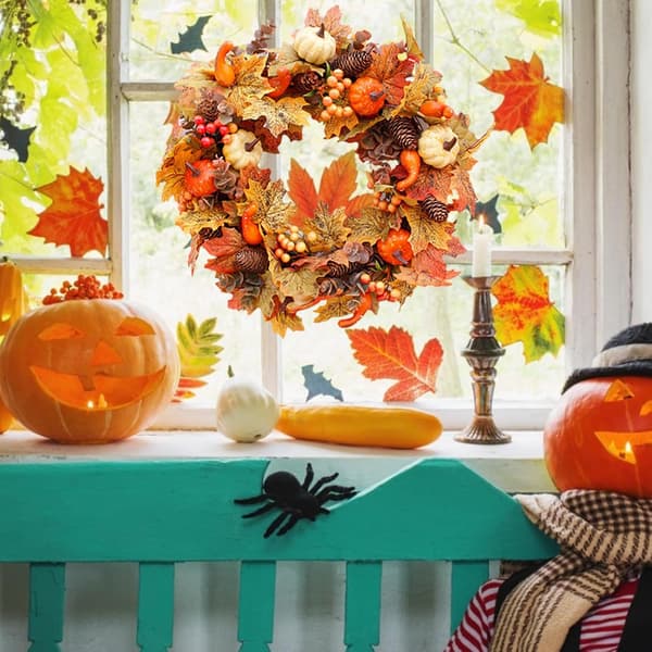 Høstkrans, Halloween-krans, gresskar, dør, høstdør, høstkranser til inngangsdør, jul