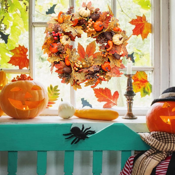 Höstkrans, Halloweenkrans, pumpa, dörr, höstdörr, höstkransar för ytterdörr, jul
