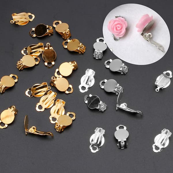 50 stk. øreklips med flat plate, rund flat plate øreklips for smykkelaging gold