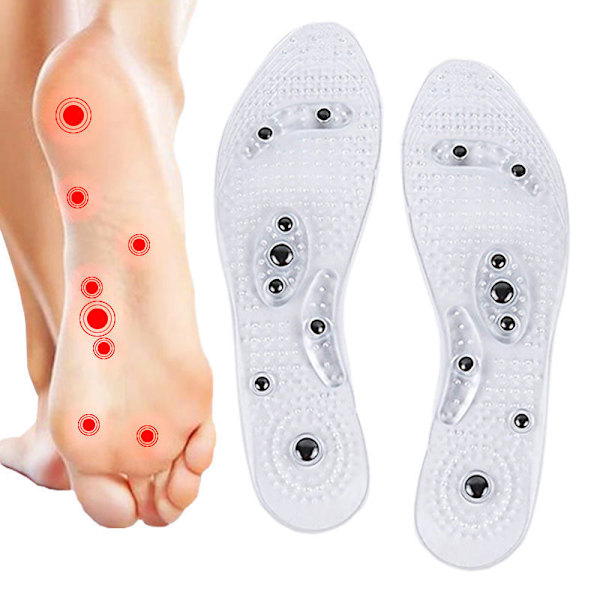 Magnetiska Innersulor Andningsbara Massageterapi med Akupressur, Tryckpunktsreflexologi Innersula, Lindra Smärta (L (UK 8-12)) L