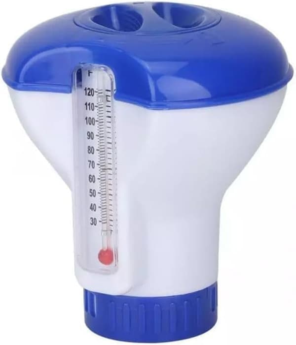 Stor doseringsflyder, klordispenser, klorbromtabletsbeholder, flydende klordiffuser med termometer