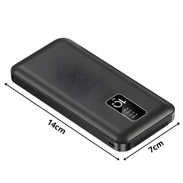 Powerbank 10 000 mAh med inbyggda kablar – USB-C, Lightning & Micro USB (LED-display)