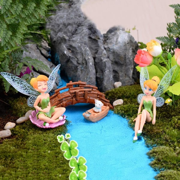 6 st Blomsterfé Pixie Flygande Vinge Familj Miniatyr Blomsterfé Flickor Dockhus Trädgård Ornament Tillbehör