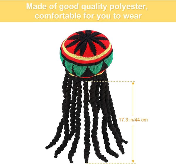 3-pack Rasta-mössa med svarta dreadlocks-peruk - Rasta-perukmössa för kostymtillbehör