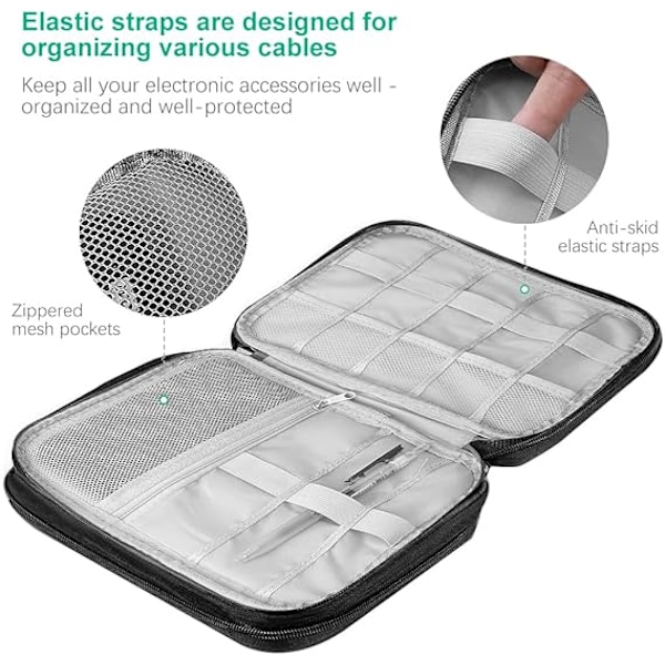 Elektroniktillbehör Organizer Väska, Resekabel Organiseringsväska, Universal Bärbar Reseväska för USB-kabel Drive, Laddare Hårddisk black
