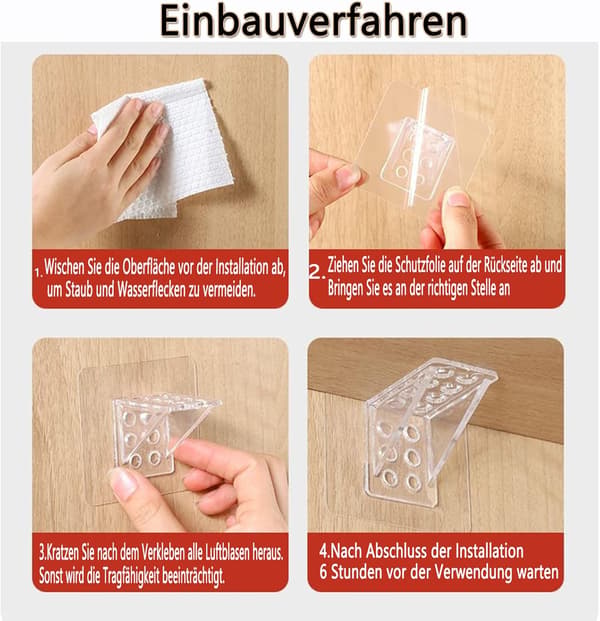 Hyllstödsspikar, 12-pack, 7 x 7 cm, L-formade självhäftande stödtrianglar