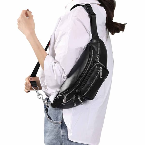 Sort taljetaske mavetaske bæltetaske crossbody taske læder sort black