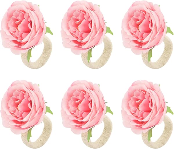 Blomster Servietringe Sæt, 6 Stykker Håndlavede Rose Blomster Servietringe, Bordpynt til Middagsbordet, Servietholder