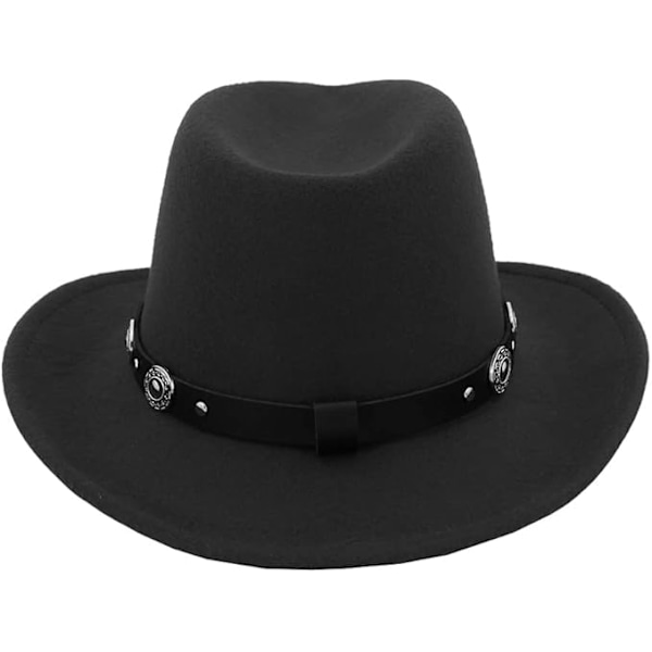 Formbar Western Cowboyhatt för Män Kvinnor Filt Fedora Keps Outback Cowgirl Jazz Hattar med Bältespänne style 1