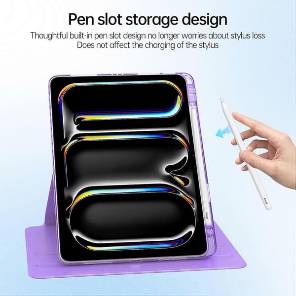 Etui til iPad Pro 13 (2024) PU Læder+Akryl+TPU Roterende Klar Tablet Cover Auto Vågn/Sov